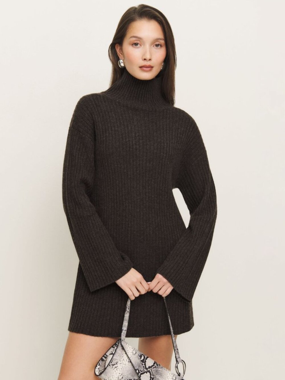 Reformation Ozzy Regenerative Wool Dress in Espresso